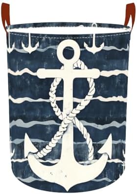 Laundry Basket 15.7x19.7 in Nautical Anchor Hamper for Bedroom