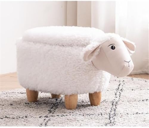 Home 2 Office Sheep Ottoman with Storage for Bedroom, Playroom, Nursery or Recreation Room Decor, Soft Animal-Shaped Ottoman with Wooden Legs