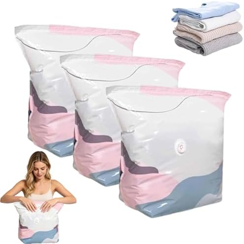 No Pump Vacuum Storage Bags, Press & Seal, No Pump Needed, 3D Compression Bags for Storage, for Clothes, Comforters, Blankets (M*3 PCS)