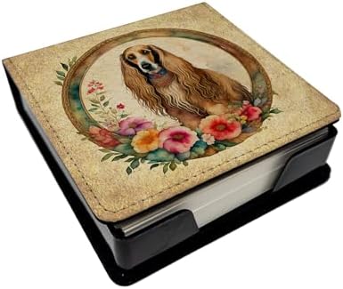 Caroline's Treasures Afghan Hound and Flowers PU Leather Note Paper Holder with Artist-Designed Cover, Desk Accessory, Office Gift