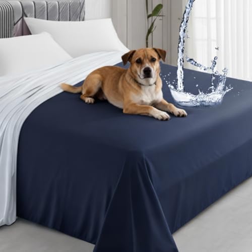 Tisancy Lightweight Waterproof Blanket Queen Size, 78" x 82" Thin Summer Bed Protector Sheet with TPU Layer, Washable Stain Resistant Mattress Cover for Bed, Sofa and Pet Use, Navy Blue