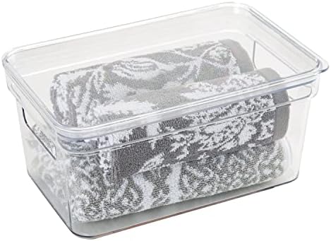 Simplify 2 Pack Small Lidded Storage Bin | Dimensions: 10.24" x 6.7" x 4.72" | Multipurpose Organizer | Great for Home | Bathroom | Office | Kitchen | 2 Handles | Lidded | Home Organization