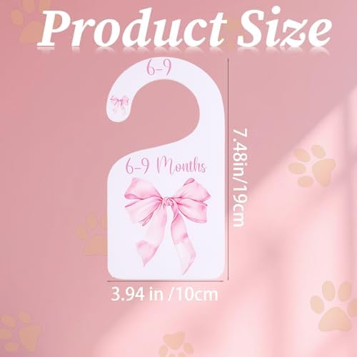 8pcs Baby Closet Dividers Nursery Closet Organizer Baby Wardrobe Organizer Nursery Decor Pink Bows Hanger for Newborn to 24+ Months Size Clothes Hanger Dividers