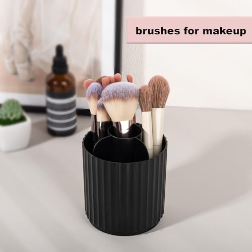 360 Rotating Makeup Brush Holder Make Up Brushes Organizer, Stripe Black