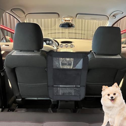Dog Car Net Barrier, Secure Dog Car Barrier Behind Front Seat, Mesh Separator for Dogs, Dog Net for Car Back Seat Barrier for SUVs and Trucks, Black