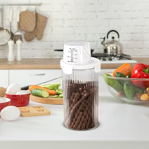 Pet Food Container - Clear Airtight Storage Bin, For Dog Food, Large Capacity Organizer | Includes Pour Spout, Measuring Cup, Treat Dispenser Holder For Snacks, Kitchen Accessories, Home Pet Feeding