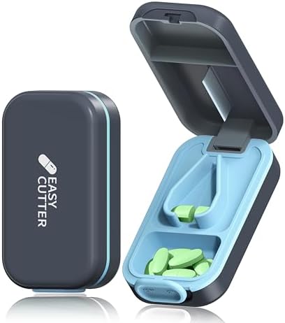 Pill Cutter | Pill Splitter for Small or Large Pills | Design in The USA| Cuts Vitamins |- Adjustable Splitter+ V-Shape Holder & Detachable Pad, Easy to Clean, Safe for Seniors, Kids, Pets-gray