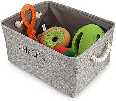 Dog Toy Storage Basket Bin with Personalized Pet's Name - Collapsible Rectangular Storage Box Chest Organizer for Dog Toys,Dog Coats,Dog Clothing,Dog Apparel & Accessories (Beige, M)