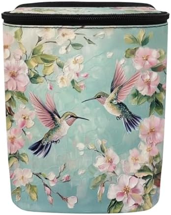 DISNIMO Spring Blossom Hummingbird Car Trash Can Car Accessories Organizer Garbage Bag Dustbin Container with Zipper Lid Waste Basket Storage Pockets Hanging Vehicle Trash Bin