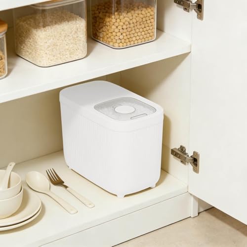 Airtight Rice Storage Container, Dry Food Dispenser with Transparent Sealed Lid for Kitchen Pantry Organization for Storing Rice, Cereal, Flour, Pet Food and Other Dry Ingredients (White, S)