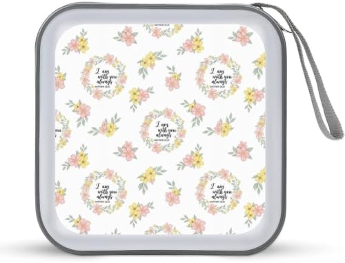 CD Case Organizer Bible Verse DVD Holder Wallet Protective Box | Disc Storage Binder with 40 Capacity, Bible Verse I Am with You Always, Zipper, Hand Strap for Home Office Car