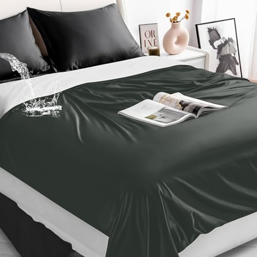 Tisancy Lightweight Waterproof Blanket Queen Size, 78" x 82" Thin Summer Bed Protector Sheet with TPU Layer, Washable Stain Resistant Mattress Cover for Bed, Sofa and Pet Use, Black