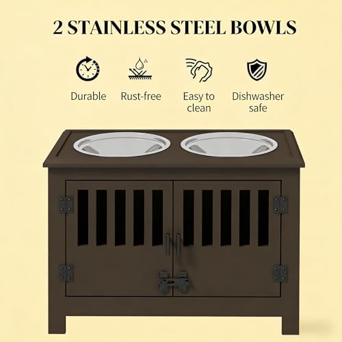 Modern Style Dog Feeding Station, pet Feeding Station Pet Food Storage Cabinet with Elevated Bowls and Dog Food Station Sealed Container, Space-Saving Organizer for Dry Kibble and