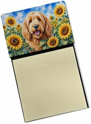 Caroline's Treasures Otterhound in Sunflowers Watercolor Sticky Note Holder Refillable Dispenser Desk Accessory 3x3 Pad Gift