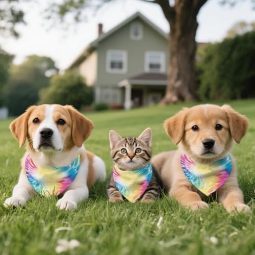 Howilath Dog Bandana with Rainbow Tie Dye Design, Adjustable Triangle Scarf for Small to Large Pets