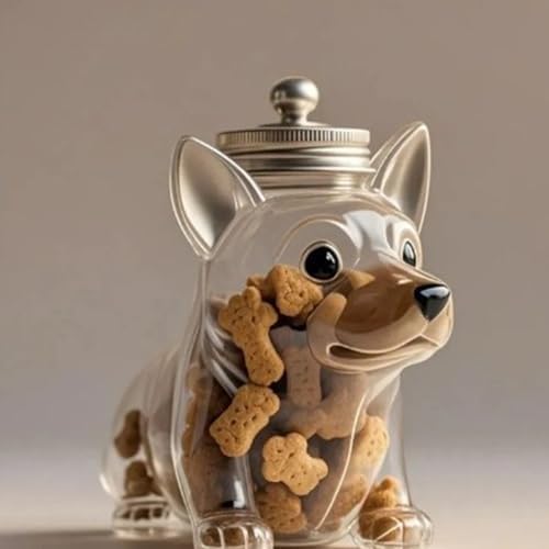 Pawfect Storage Chihuahua Shaped Glass Jar, Airtight Pet Treat and Candy Food Container, Creative Dog Theme Snack Holder for Kitchen Countertop Decor (D)