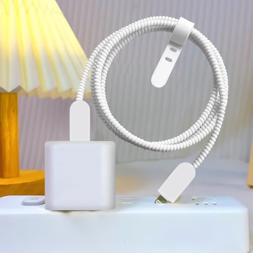 CameCosy Phone Cable Protector for iPhone 18W/20W USB-C Charger, Unique Design Frosted White Charger Cover Silicone Data Line Cable Cover Wire Saver Soft Charger Protector for iPhone