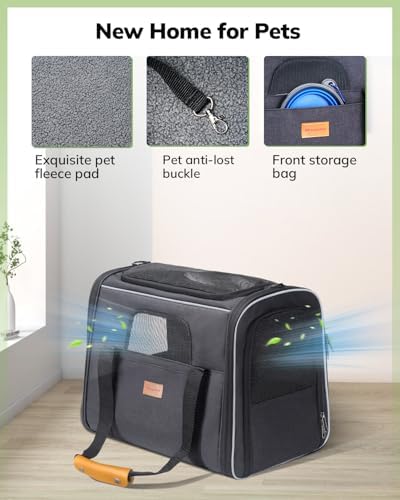 Morpilot Cat Carrier - Cat Carrier Soft for Small or Medium Cats up to 20lbs, with Sided Cushion, Secure Buckle and Foldable Bowl, Dog Carriers for Small Dogs (Dark Gray)