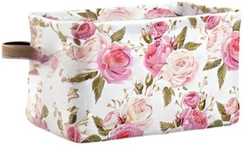 SEULIFE Floral Flower Rose Pink Foldable Storage Basket, Large Collapsible Organizer Storage Bin Cube Toys Storage Boxes with Handles for Bathroom Kids Nursery Closet Storage, 1 Pack