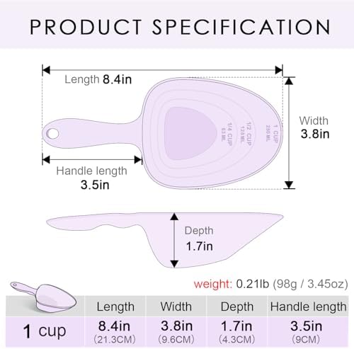Melamine Pet Food Measuring Scoop, 1 Cup 1/2 Cup 1/4 Cup with Clear Measurement Lines for Dog, Cat, Bird, and Rabbit, Durable, Ergonomic Handle, Dishwasher safe-Purple