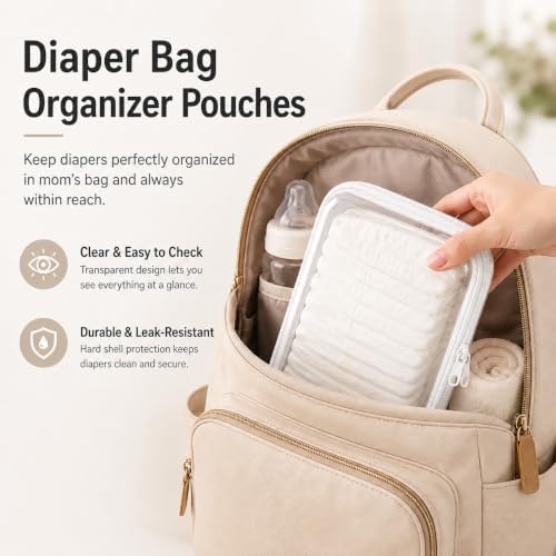2-Pack Clear Hardshell Zipper Case, 1.2mm Thicken Crush-Proof Travel Toiletries Bag, TSA Approved Portable Zipper Pouches, Rigid Toiletry & Diaper Bag Organizer for Tech, Toys & Art Supplies(White)