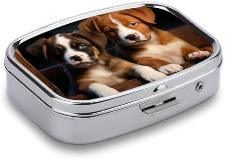 Puppies Dogs Pets Animals Pill Box Cute Square Pill Case Portable Medicine Tablet Vitamin Holder Organizer for Purse Pocket