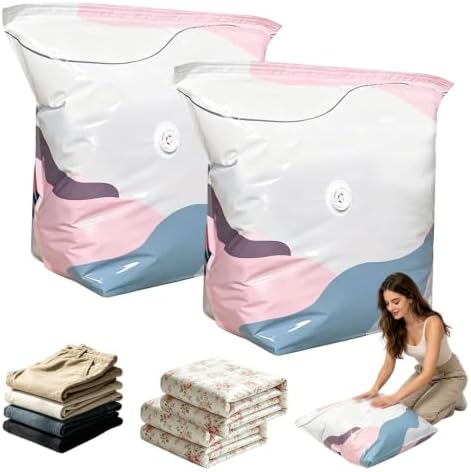 Large 3D No Pump Vacuum Storage Bags, Roll-To-Seal 3s Fast Compression, Thickened Reusable Airtight Space Saver for Clothes, Duvets, Bedding & Travel