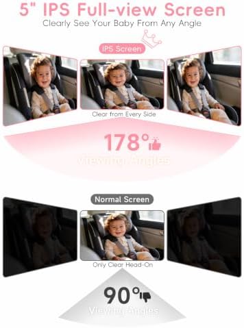 S100C Pink Baby Car Camera USB Powered, Crystal Clear Auto IR Night Vision in Total Dark, Adjust Brightness & 1080P 5" IPS Monitor, 3X Zoom & 360 Rotating Backseat/Carseat Camera for Car Baby Monitor