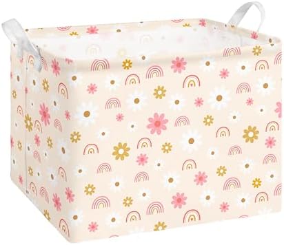 Collapsible Storage Basket Collapsible Fabric Laundry Basket with Handles | Spacious 15.7"×11.8"×11.8" size Folding Design Easy to Store Sturdy Fabric with Reinforced Handle Easy to Clean