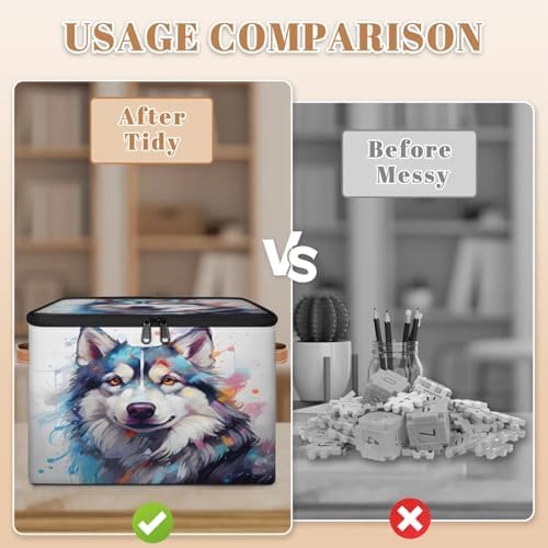 Storage Bin Dog Animal Storage Basket with Zipper Lid & Handle Foldable Storage Box Cube Bins Clothes Organizer for Closet, Bedroom