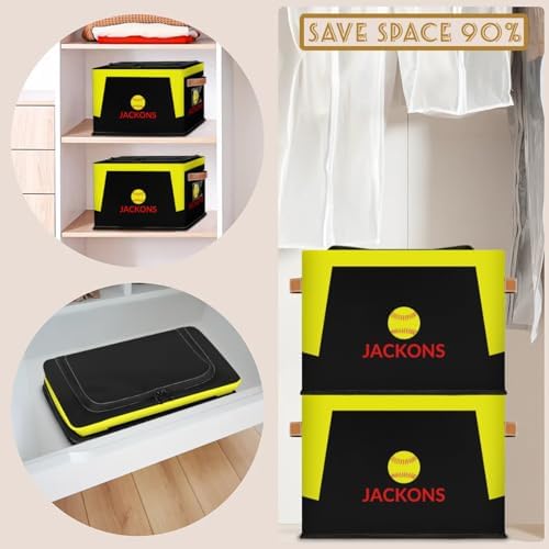 Custom Storage Basket with Zipper Lid, Tennis Ball Foldable Fabric Storage Boxes Decorative Closet Shelves Clothes Organizer Container Cubes with Handle 1PCS