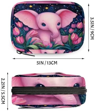 Weekly Pill Organizer Travel Size Bag with Removable 7 Day Pill Box Portable Vitamin Case Purse with Zipper,Pink Baby Elephant Starry