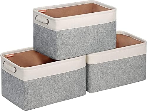 Foldable Storage Bin Collapsible Fabric Storage Basket Cube with Durable Handles Closet Organizer Bins for Organizing Shelves Drawers, Set of 3, 15" x 10" x 9.5", Grey