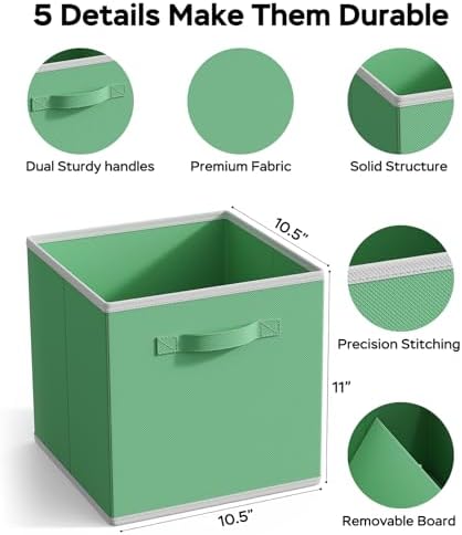 MAX Houser 6 Pack Foldable Fabric Storage Bins with Dual Handles, Green | 6 pack cloth storage bins with dual carry handles, Foldable Storage Cubes Organizer Baskets, ideal for home bedroom closet