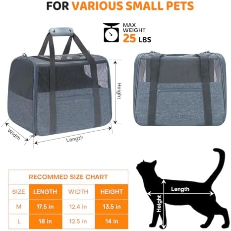 JUNGYOUN Premium Cat Carrier - Pet Carrier for Cat & Small Dogs up to 15lbs - Airline Approved Travel Dog Carrier with Anti-Escape Zippers, Collapsible Travel Bowl & Padded Strap