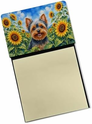 Caroline's Treasures Yorkshire Terrier in Sunflowers Watercolor Sticky Note Holder Refillable Dispenser Desk Accessory 3x3 Pad Gift