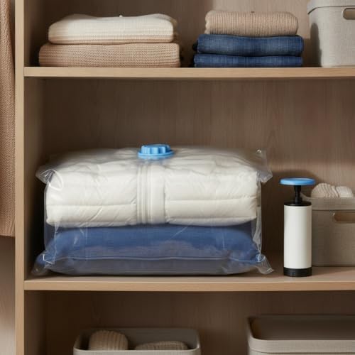 Vacuum Storage Bags with Hand Pump, Space Saver Compression Bags for Clothes and Bedding, Travel and Closet Organization (1 PC)