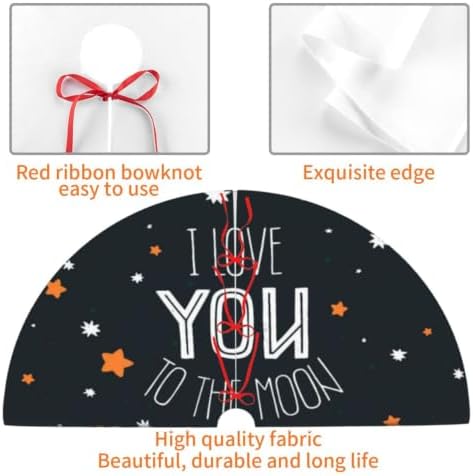 Christmas Tree Skirt, Soft Polyester Xmas Tree Skirts with Ribbon Ties, Rustic Farmhouse Holiday I Love You to The Moon and Back Cute Romantic Stars and Comets On Black Background 30"