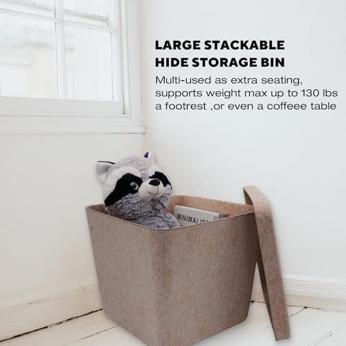 Welaxy Nodic large stackable felt bin Functional basket container with removable lid for Toys Pet Books Clothes throw blanket hide storage Ottoman Footrest Foot Stool coffee table(Oatmeal)