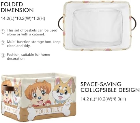 Customized Pet's Name Storage Basket Dog Storage Bins with Leather Handles for Home Bedroom, Foldable Decorative Organizers Box, 2PCs