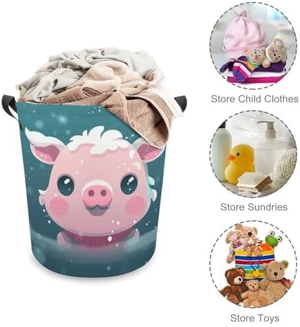 Laundry Hamper with Handle Snow Pets Laundry Basket Waterproof Dirty Clothes Hamper Circular Organizer Basket Portable Storage Bin Decorative Basket for Living Room Kitchen Bathroom Car