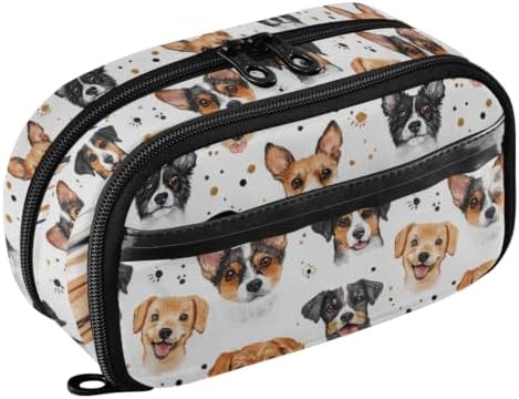 SUABO Pet Dog Pencil Case Large Pen Stationery Bag | Pencil Pouch Stationery Organizer with Compartments, Transparent PVC Layer, School Office Supplies for Kids Adults
