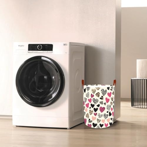 Laundry Basket 15.7x19.7 in Pink Leopard Heart Hamper for Bedroom