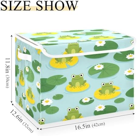 Storage Bins with Lids Frogs on Lily Pads Foldable Storage Boxes with Handles Cute Large Storage Basket Collapsible Organizer Containers for Closet Home Bedroom Office