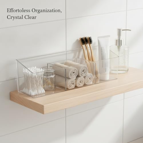 Quick-Access Clear PET Storage Box with Dividers, Easy-to-Clean Organizer for Bathroom Drawers and Vanities (1 Piece)