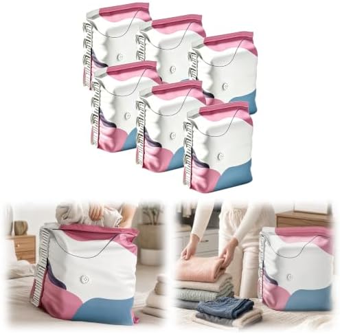 6pcs Travel Vacuum Bags Reusable No-Pump Vacuum Storage Bags (Medium) | 2pcs Vacuum Seal Bags Without Pump; Travel Space Saver Bags for Clothes & Bedding; Reusable PET-PE; Upright Design; Double