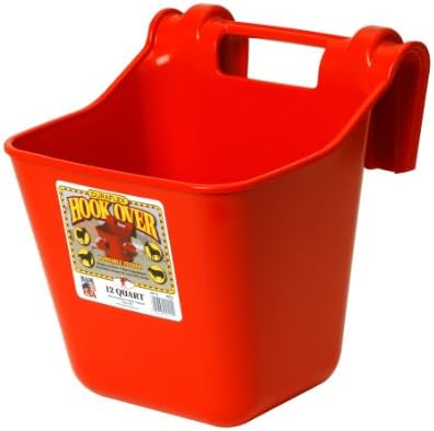 Little Giant® Plastic Hook Over Feeder | Mountable Livestock & Pet Feed Bucket | Horse Feed Bucket | Made in USA | 12 Quarts | Red