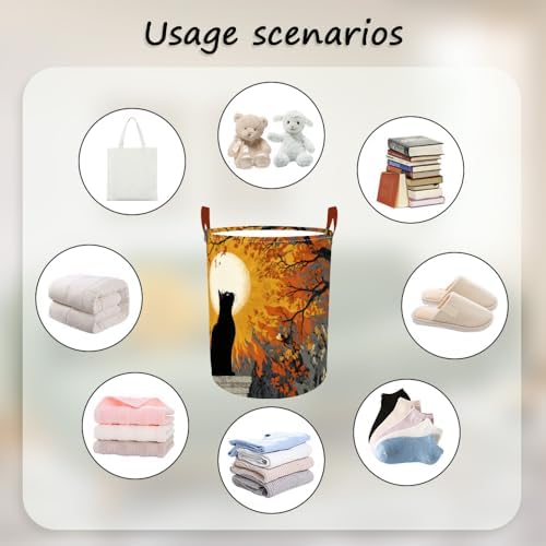 Laundry Basket 15.7x19.7 in Black Cat Autumn Moon Hamper for Bedroom