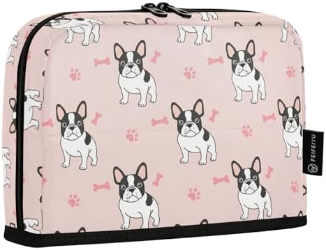 Emelivor Dog Pink Pets Pattern Large Capacity Pencil Case Stand Up Pencil Pouch for School Office Supplies Pen Organizer Bag with Pockets Portable Makeup Pouch for Kids Adults Boys Girls