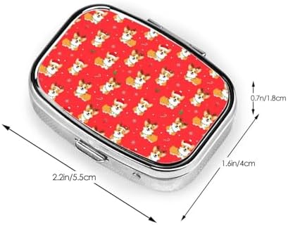 Square Pill Case 2-Compartment Medicine Organizer Portable Tablet Holder Travel Gym Office Use, Christmas Corgi Dogs Red